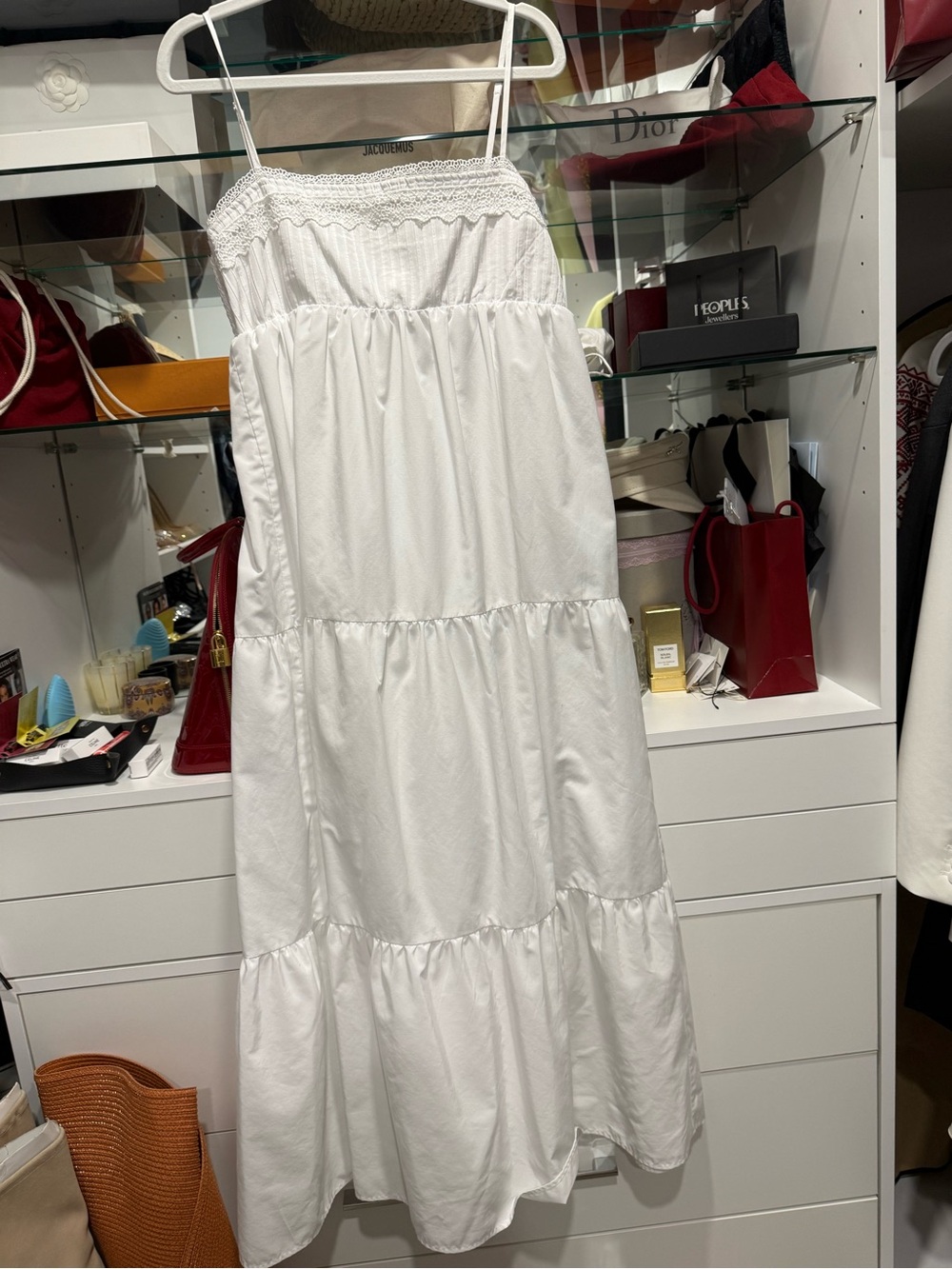 Zara White Tiered Spaghetti Strap Maxi Dress